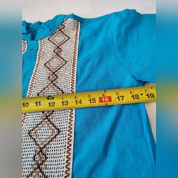 Blue Embroidered Button Down Guayabera Kid's Shirt Size 14 - Picture 3 of 6